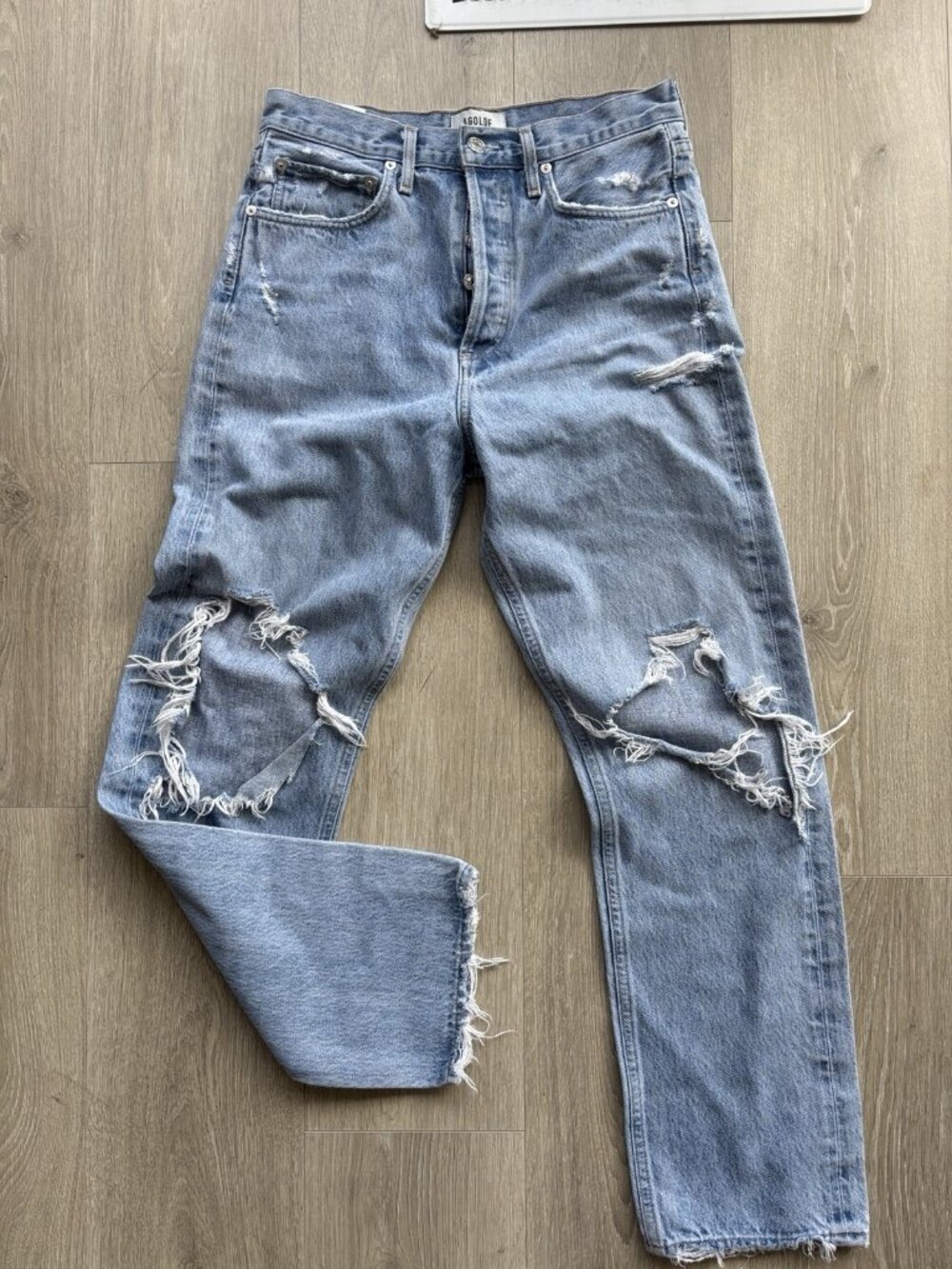 AGOLDE 90s Jeans Womens 26 Blue High Rise Straight Leg Button Fly Raw Hem Denim